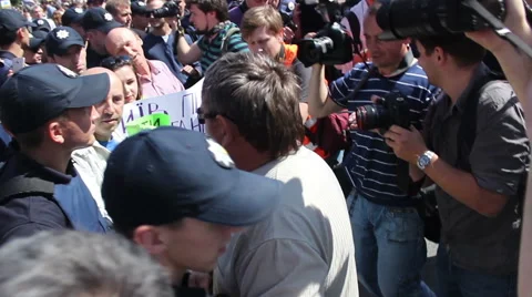 Police fighting with protesters Stock Footage 64118271