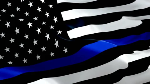 Police Flag Transition waving in wind video footage Full HD. Thin blue line flag Stock Footage 106077158