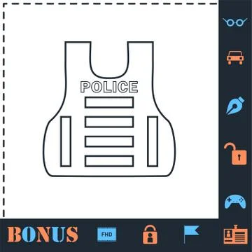 Police flak jacket or bulletproof vest icon flat Illustrazione stock