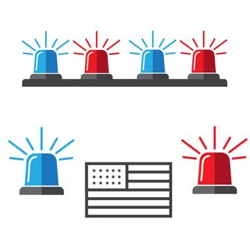 Police flasher, siren vector set. Police or ambulance red and blue flasher si Stock Illustration