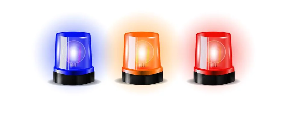 Police flasher sirens set isolated on transparent background. vector Stock Illustration