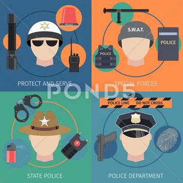 Police flat set Stock Illustration