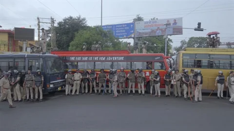 Police Force Deployed During Farmers Protest in Bhopal Stock Footage 344949499