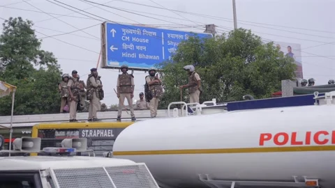 Police Force Deployed During Farmers Protest in Bhopal Stock Footage 344949595