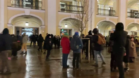 Police force detain protesters, anti war picket in St. Petersburg, Russia Feb 25 Stock Footage 170976133