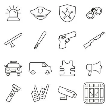 Police Force Icons Thin Line Vector Illustration Set 스톡 일러스트