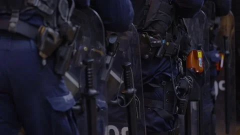 Police forces at the protest Stock Footage 197170161