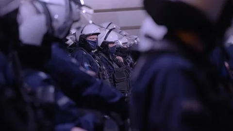 Police forces at the protest Stock Footage 197170397