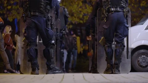 Police forces at the protest Stock Footage 197170852