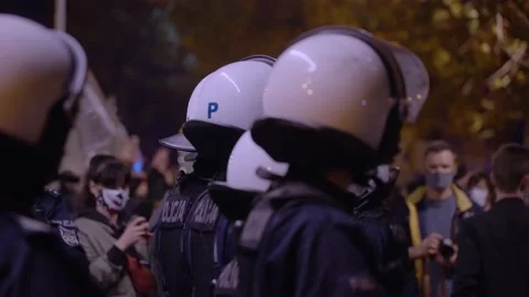 Police forces at the protest Stock Footage 197171328