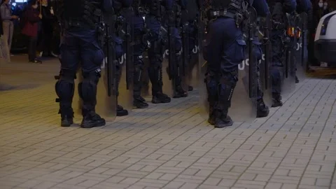 Police forces at the protest Stock Footage 197174076