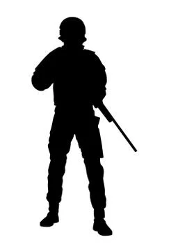 Police forces sniper with rifle vector silhouette Stock Illustration