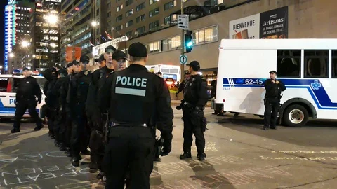 Police formation like army before intervention Stock Footage 120055331