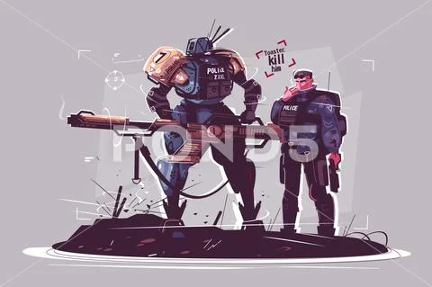 Police of future Stock Illustration