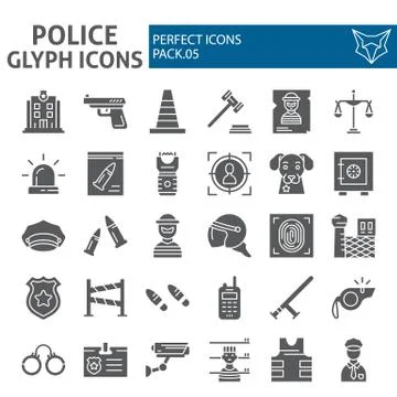 Police glyph icon set, security symbols collection, vector sketches, logo Stock Illustration