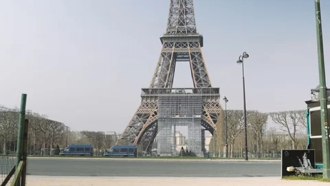 Police guarding Eiffel tower in Paris during coronavirus lockdown 4K Stock Footage 126752953
