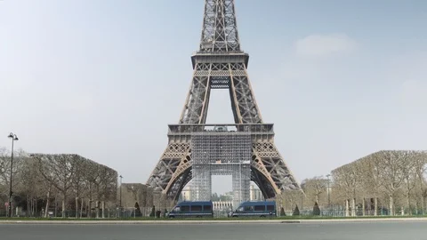 Police guarding Eiffel tower in Paris during coronavirus lockdown 4K Stock Footage 126752957