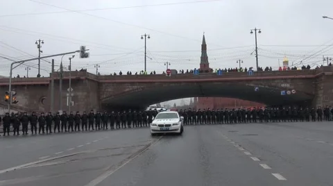 Police guarding the Kremlin during an opposition March Stock Footage 47468612