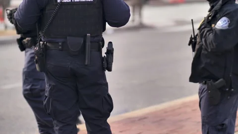 Police Handgun DC Lockdown Inauguration Video stock 146902929