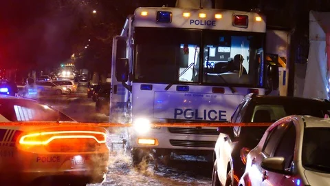 Police HQ parked in the street at night Stock Footage 125355744