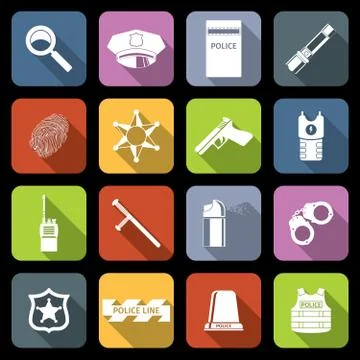 Police Icons Set Flat 스톡 일러스트