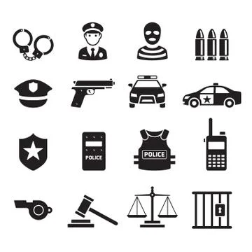 Police icons. Vector illustrations. Stock Illustration