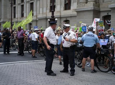 Police Interact at Protests at DNC 2016 Philadelphia Stock Photos