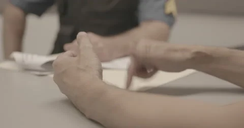 Police Interview CU on Hands 4K Stock Footage 146421845