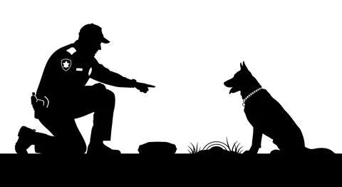 Police K-9 Unit Finding Contraband Silhouettes Stock Illustration
