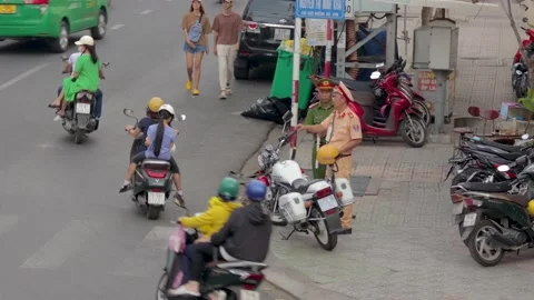 Police keep order standing on the sidewalk Stock Footage 239406156