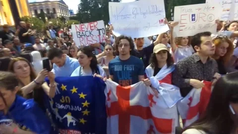 Police launch violent crackdown on Georgian 'foreign agent' bill protesters, Geo Stock Footage 274188418