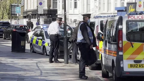 POLICE LEAVING KILL THE BILL PROTEST ON EASTER WEEKEND 2021 UK 4K Stock Footage 151542291