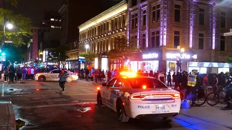 Police with light downtown during event Stock Footage 114797642
