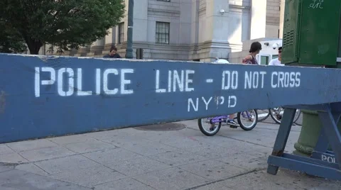 A 'Police Line-Do Not Cross' barrier in Manhattan, New York, United States. Stock Footage