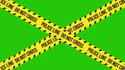 Police Line, Do Not Cross Barrier Tape on Green Background Stock Footage 276185680