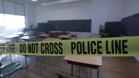 Police line do not cross close up in school Stock Footage 315260930