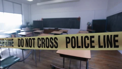 Police line do not cross close up in school Stock Footage 315375433