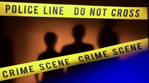 Police line, people shadows, diffuse emergency light (orange version) 動画素材 7754827