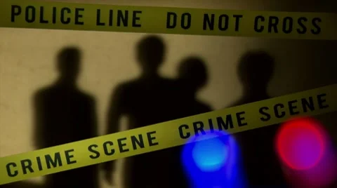 Police line, people shadows, sharp emergency light (green version) Vídeo Stock 7755167