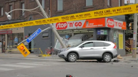 Police Line Tape Do Not Cross Car Crash Scene 2 Stock-Footage 62763377