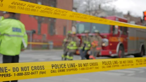 Police Line Tape Do Not Cross Firetruck Crime Scene Video stock 62765451