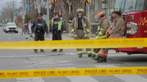 Police Line Tape Do Not Cross Officers Firemen Stock-Footage 62769746
