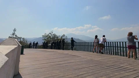Police lined up at viewpoint Stock Footage 287678566