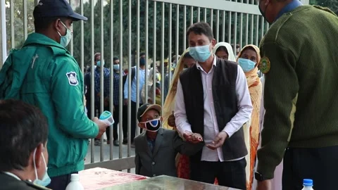 Police man are checking temperature for corona virus , covid 19 . Stock Footage 146773386