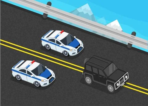 Police Motorcade Car Flat Design Illustration