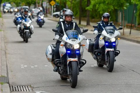Police motorcycle escort Stock Photos