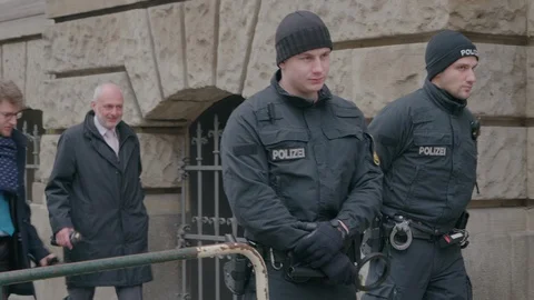 Police at Munich Security Conference gate Stock Footage 87184451