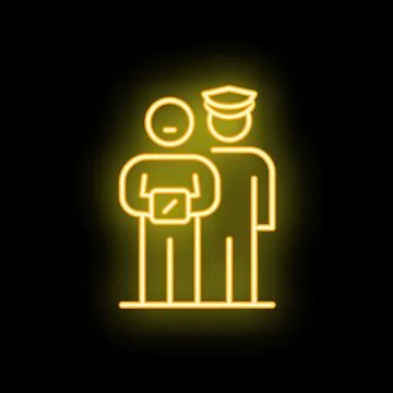 Police officer checking documents of a suspect neon sign icon Illustrazione stock