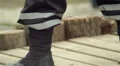 Police officer man on duty from feet-head pan, rescue hero HD Footage