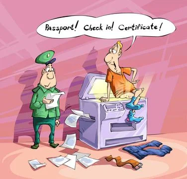 The police officer requested documents from the employee and received an unex Stock Illustration